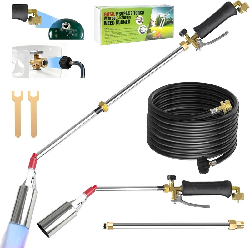 Gusil Propane weed torch, Blow Torch High Output with 14FT hose, Extended detachable blow torch with self-igniter and Turbo Trigger, for Weeding,Roofing,Melting Snow,Road Paint Removing - Image 1